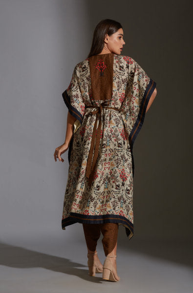 Qaleen Printed Kaftaan With Belt And Dhoti Pants